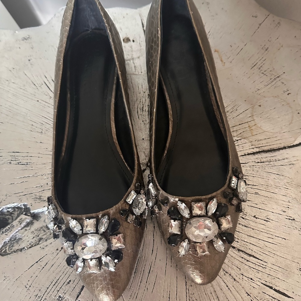 Women's Embellished Metallic Pointed Toe Flats